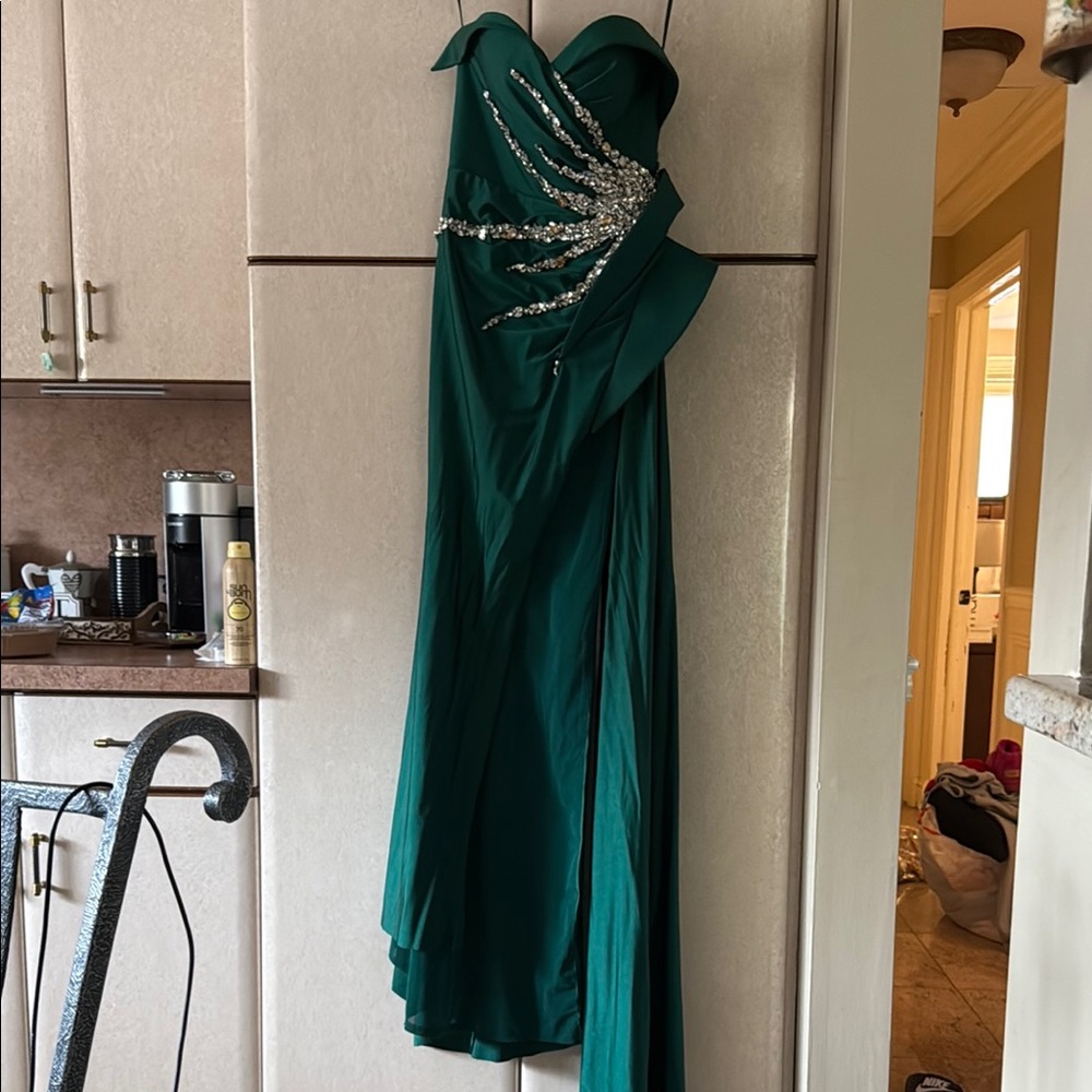 Portia and Scarlett Green Asymmetrical Embellished Gown